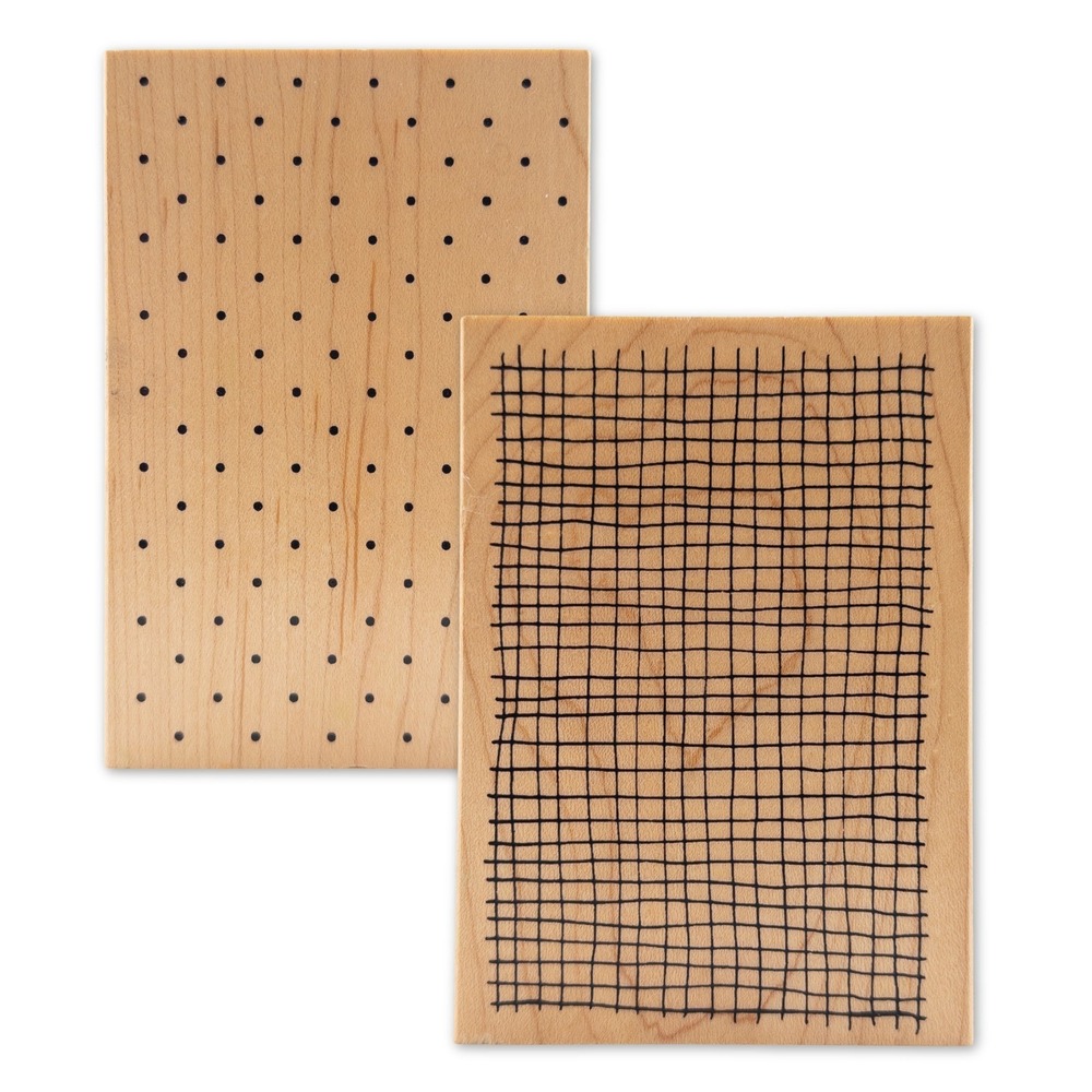 Great Impressions Rubber Stamps Lot 2 Vintage Y2K Polka Dot Grid Wood Mounted